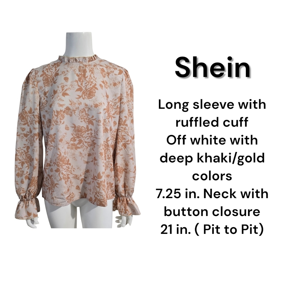 SHEIN Women's Cream and Gold Floral Blouse